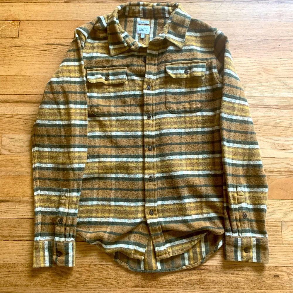 Bridge and Burn Men’s small flannel shirt yellow and green stripe